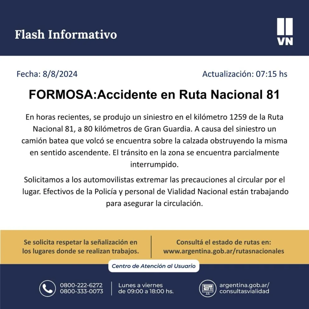 Camión con batea volcó sobre la ruta Nacional 81, en cercanías a Gran ...