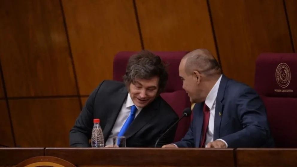 Jvier Milei durante su visita al Congreso de Paraguay