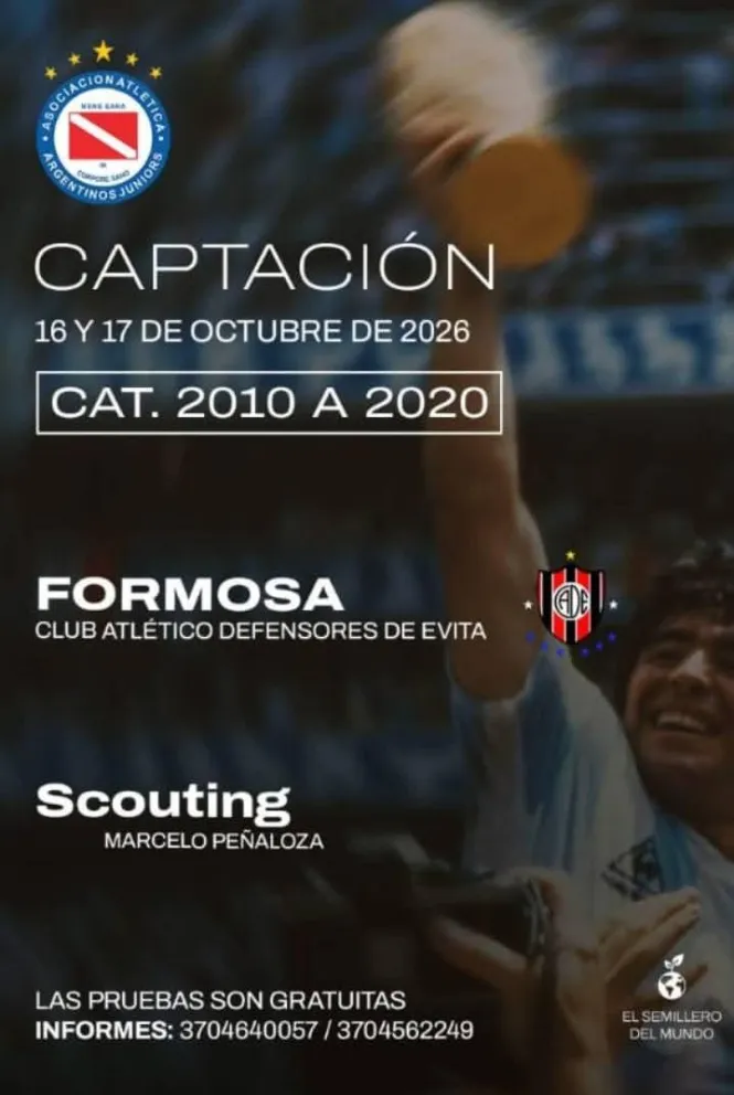 Argentinos Juniors realizará pruebas de jugadores en Formosa para categorías 2010 a 2020